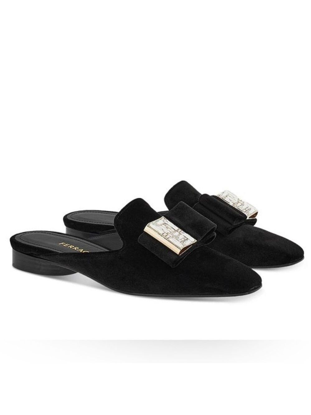 Ferragamo Lea Double Bow Slip On Mules in Nero - NWT